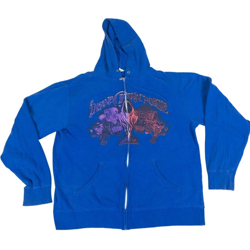 Vintage‎ Y2K Insane Clown Posse ICP Zip Up Hoodie Mens XL Blue band Graphic